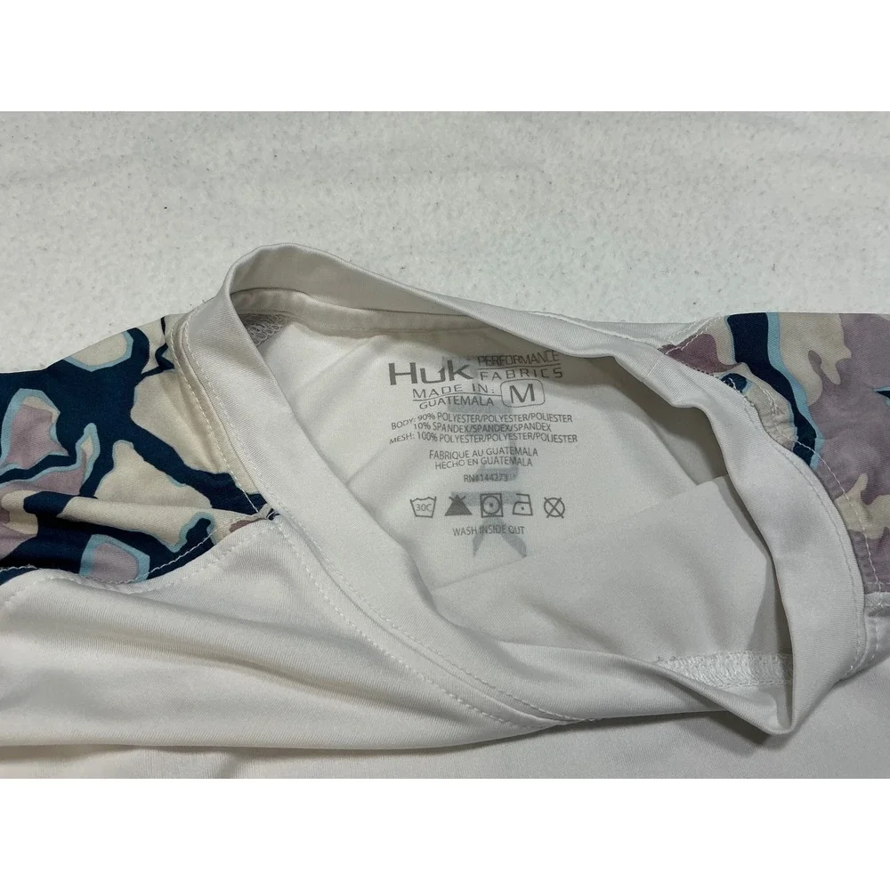 Huk‎ Performance Fishing Long Sleeve Rash Guard Shirt Men's Size M White Camo